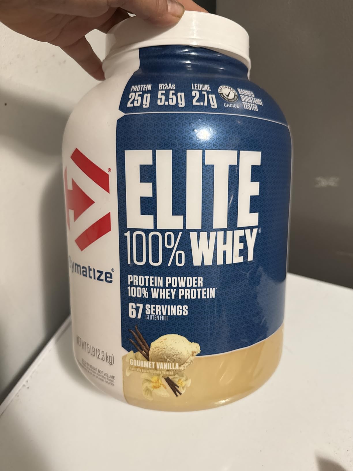 Dymatize Elite 100% Whey Protein Powder, Vanilla, 25g of Protein, 5.5g BCAAs, Less Than 140 Cal., Gluten Free, 2g Carb, 2g Sugar, 3g Fat (67 Servings) customer photo 1