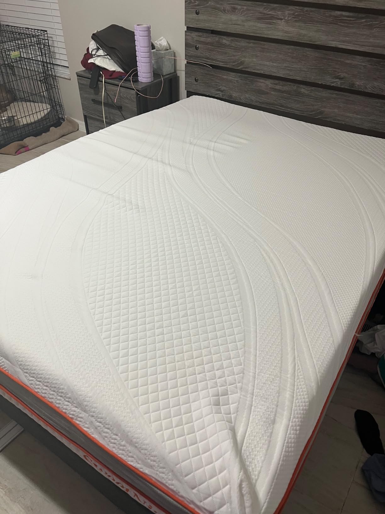 Zinus Curtis Upholstered Platform Bed Frame, Mattress Foundation, Wood Slat Support, No Box Spring Needed, Easy Assembly, Grey, Queen customer photo 1