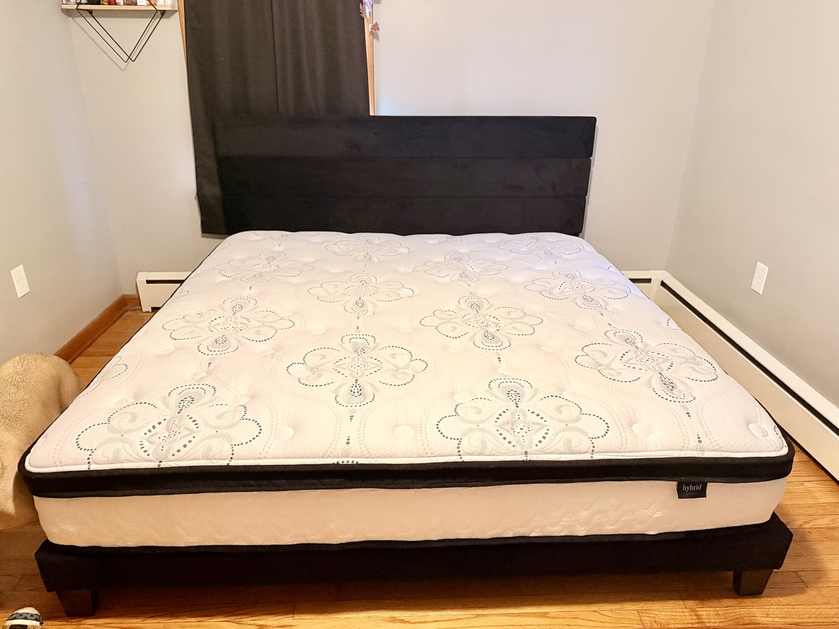 Allewie Queen Size Platform Bed Frame with Fabric Upholstered Headboard and Wooden Slats Support, Fully Upholstered Mattress Foundation/No Box Spring Needed/Easy Assembly, Dark Grey customer photo 1