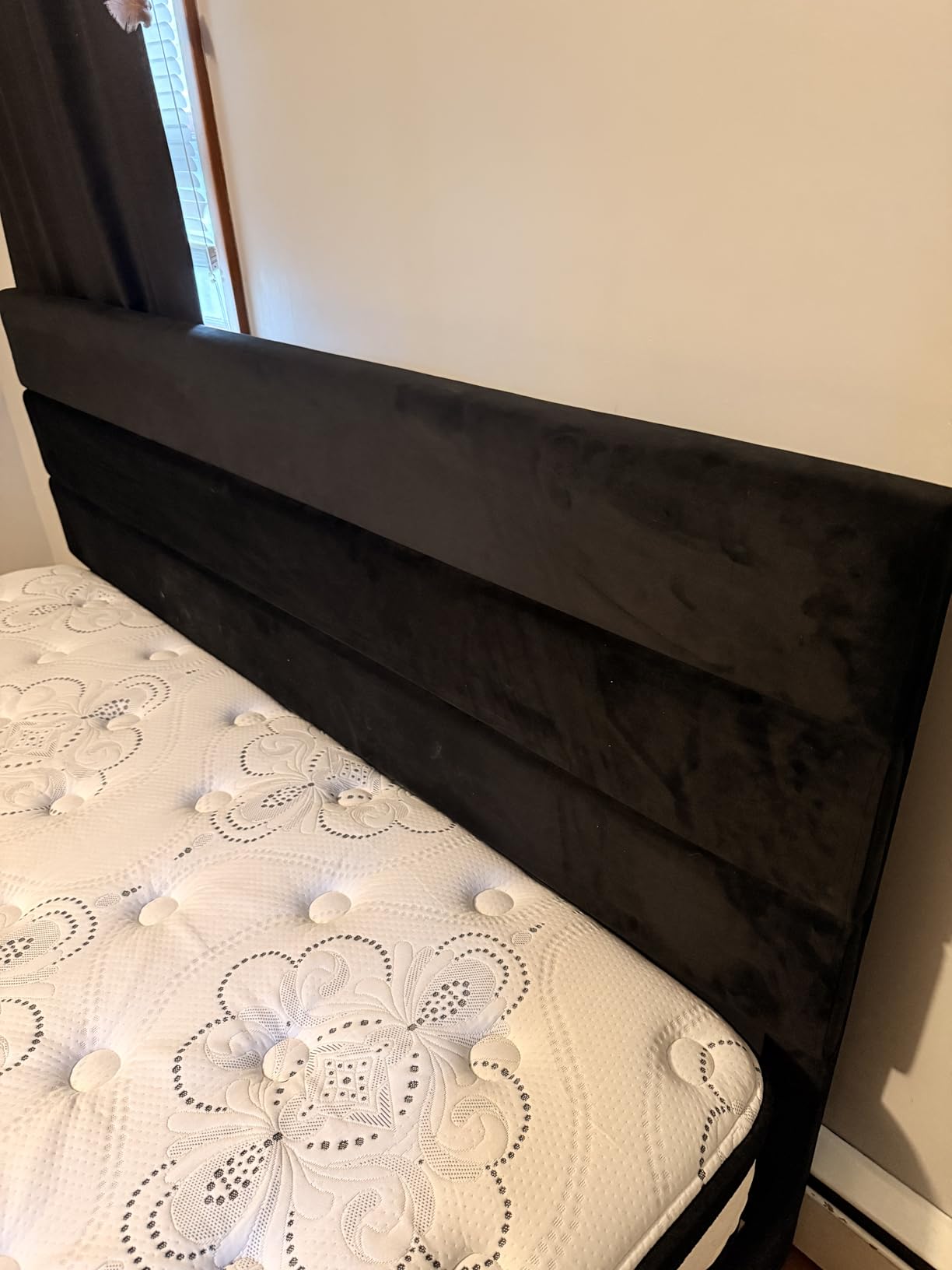 Allewie Queen Size Platform Bed Frame with Fabric Upholstered Headboard and Wooden Slats Support, Fully Upholstered Mattress Foundation/No Box Spring Needed/Easy Assembly, Dark Grey customer photo 2