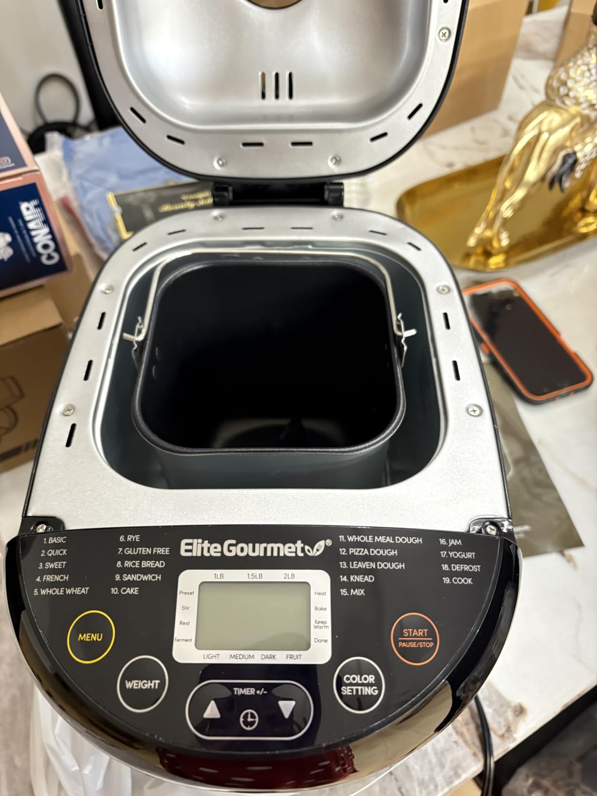 Elite Gourmet Programmable Bread Maker, 2 lb Loaf, 3 Sizes, 19 Presets incl. Gluten-Free, Dough & Jam, Delay Timer, Black customer photo 1