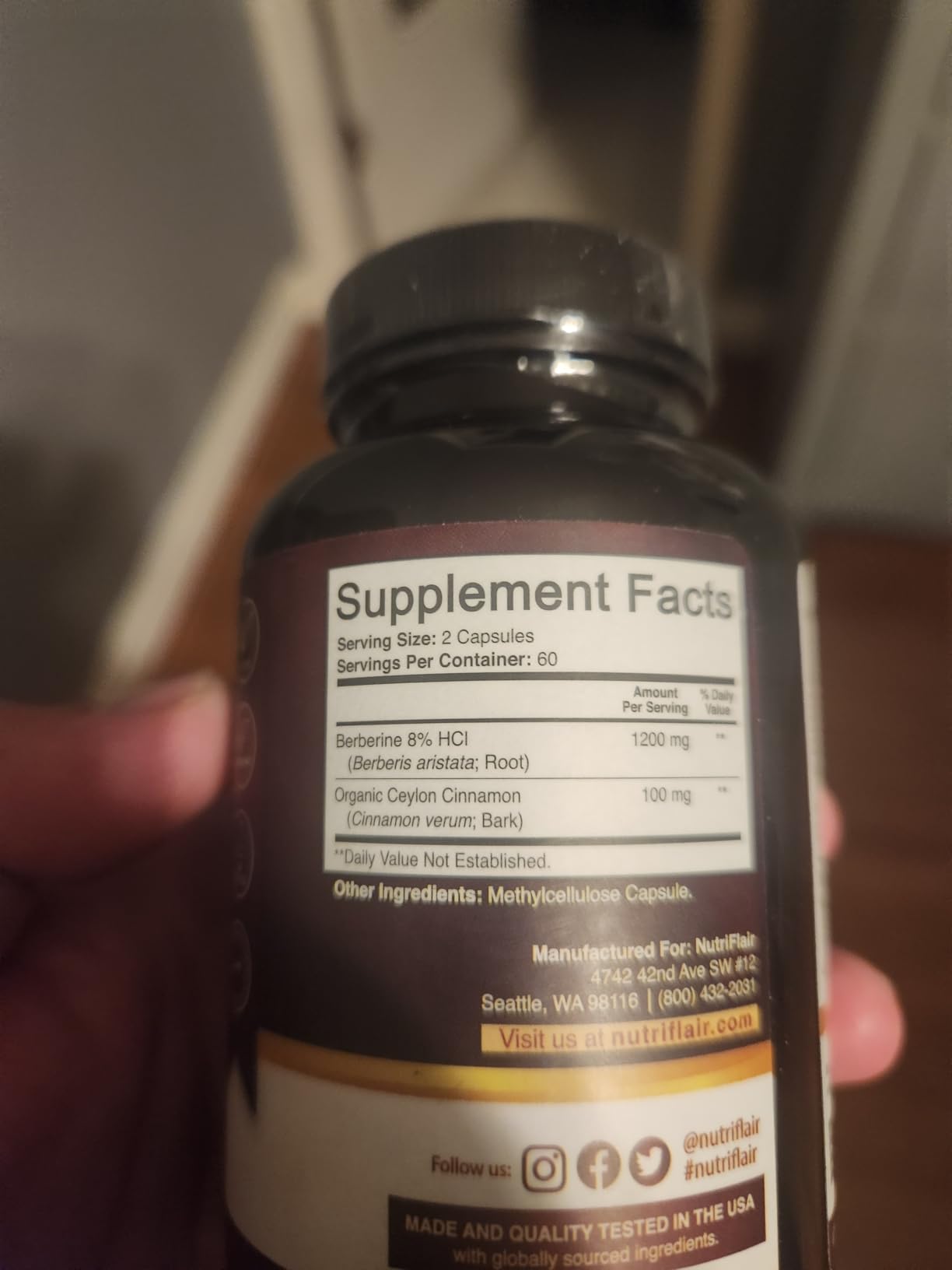 NutriFlair Premium Berberine HCL 1200mg, 120 Capsules - Plus Pure True Ceylon Cinnamon, Berberine HCI Root Supplements Pills - Immune System - yields an Optimal 8% HCl customer photo 2