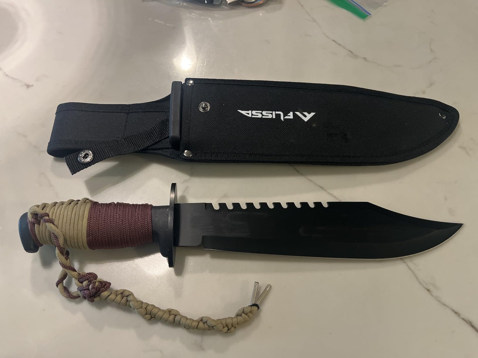 FLISSA Survival Hunting Knife with Sheath, 15-inch Full Tang Fixed Blade Tactical Bowie Knife with Sharpener & Fire Starter for Camping, Outdoor, Bushcraft customer photo 2