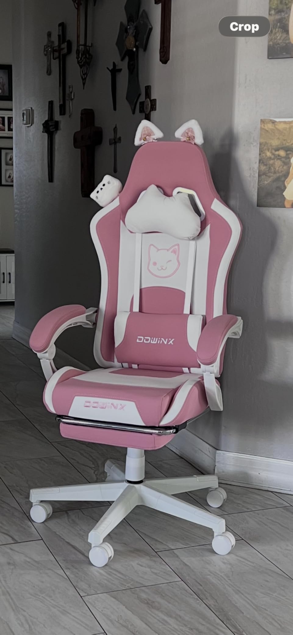 Dowinx Gaming Chair Cute with Cat Ears and Massage Lumbar Support, Ergonomic Computer Chair for Girl with Footrest and Headrest, Comfortable Reclining Game Chair 290lbs for Adult, Teen, Black customer photo 1