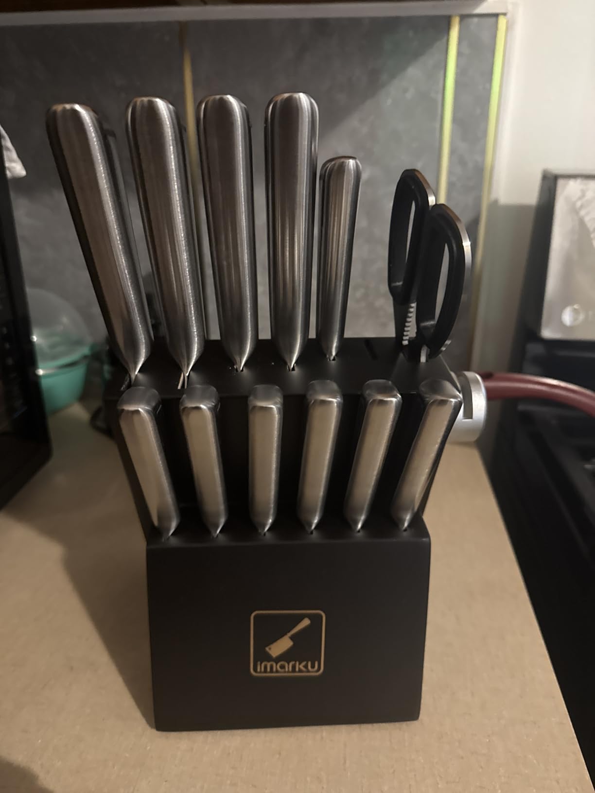 Knife Sets for Kitchen with Block imarku G14 Japanese Knife Set Stainless Steel Kitchen 14pcs, Built-in Sharpener, Sharp Knives with Non-slip Ergonomic Handle - Dishwasher Safe, Home Essential Gifts customer photo 2