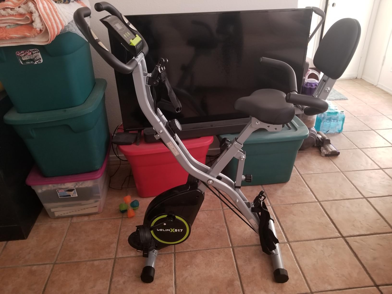 Foldable Exercise Bike Stationary Bikes for Home, 5 IN 1 Indoor Workout Bike, Cycling Bike with 16-Level Quiet Magnetic Resistance, 6.6 LBS Flywheel and 300LBS Capacity for Senior and Home Workout customer photo 2