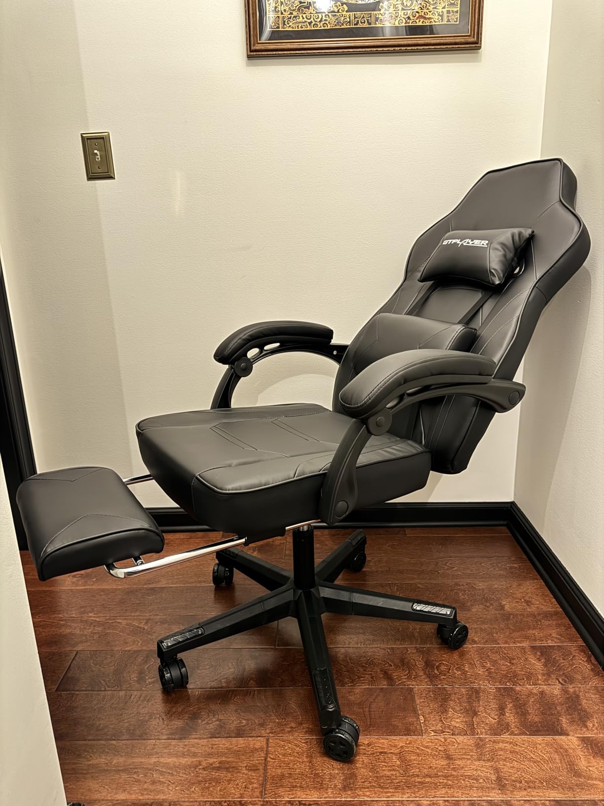GTPLAYER Gaming Chair with Footrest, Big and Tall Game Chair 350lb Racing Style Computer Chair, Ergonomic Executive Office Chair High Back with Lumbar Support and Recliner, Light Gray customer photo 1