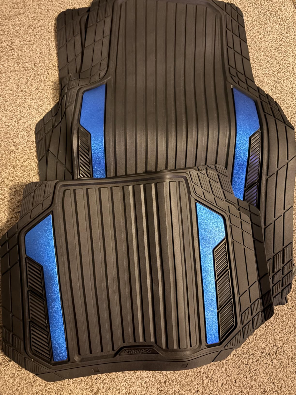 CAR PASS Heavy Duty Rubber Car Mats Metallic, Aluminum Film All Weather Floor Mats Waterproof Universal Trim to Fit Automotive SUV Sedan Van 4 Piece Anodized Deep Dish Two-Tone Sporty Black Red Chrome customer photo 1