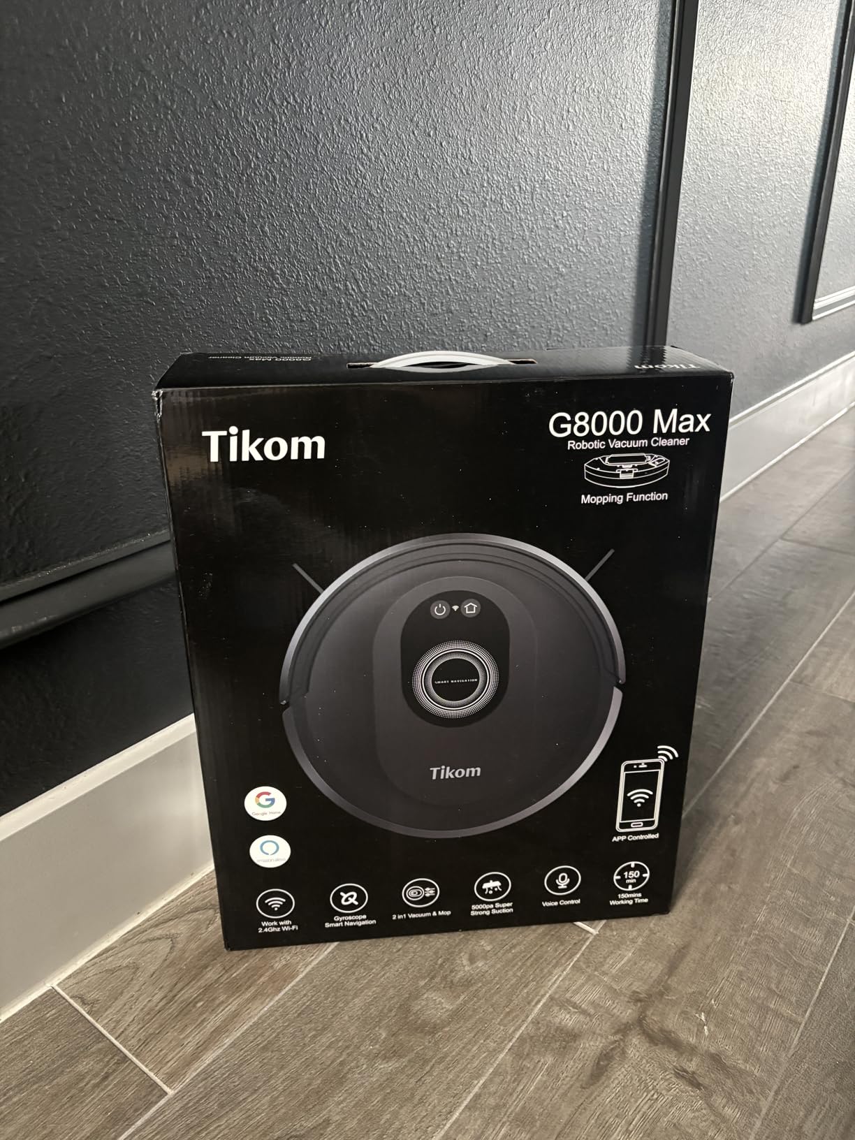 Tikom Robot Vacuum and Mop Combo, 5000Pa Robotic Vacuum Cleaner, 150 Min Max, App & Remote Control, Ideal for Hard Floor, Carpet, Pet Hair, Self-Charge(G8000 Max) customer photo 2
