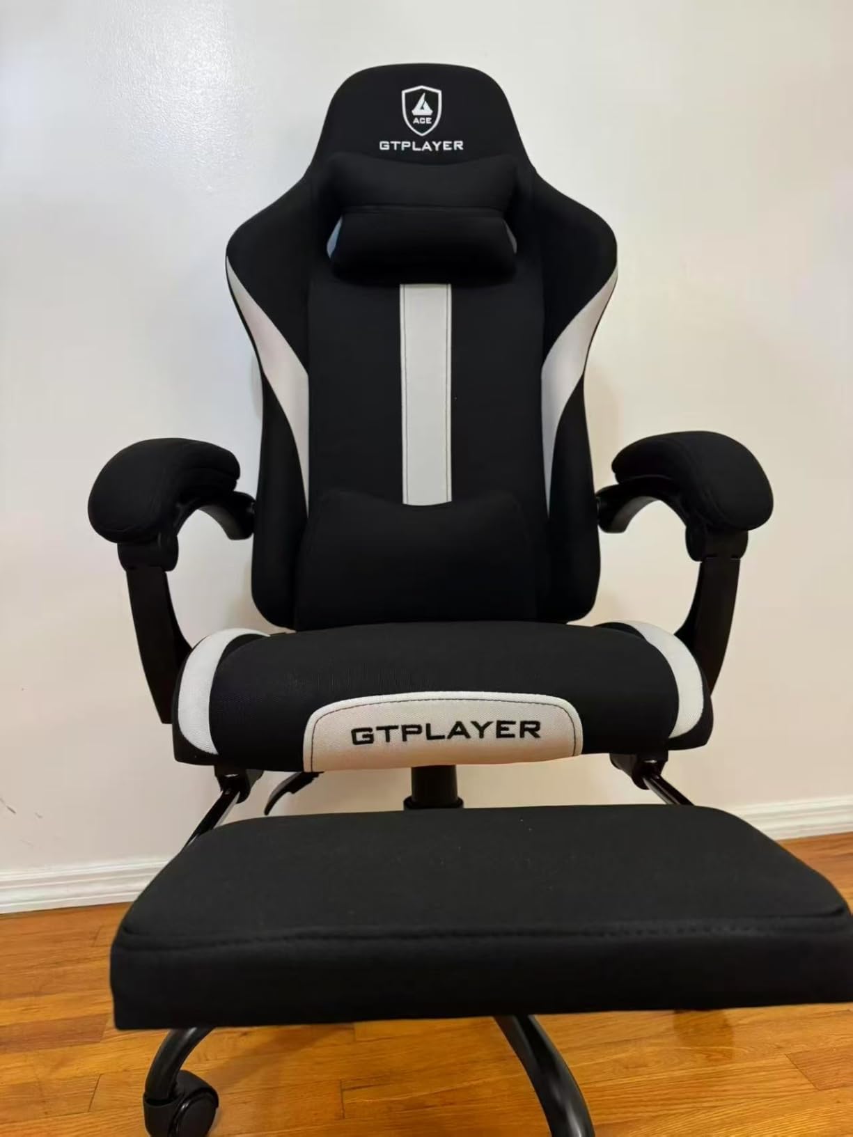 GTPLAYER Gaming Chair with Foot Rest & Pocket Spring Cushion, Breathable Fabric for Home Office Desk, Ergonomic High Back Computer Chair with Headrest & Lumbar Support, Black customer photo 1