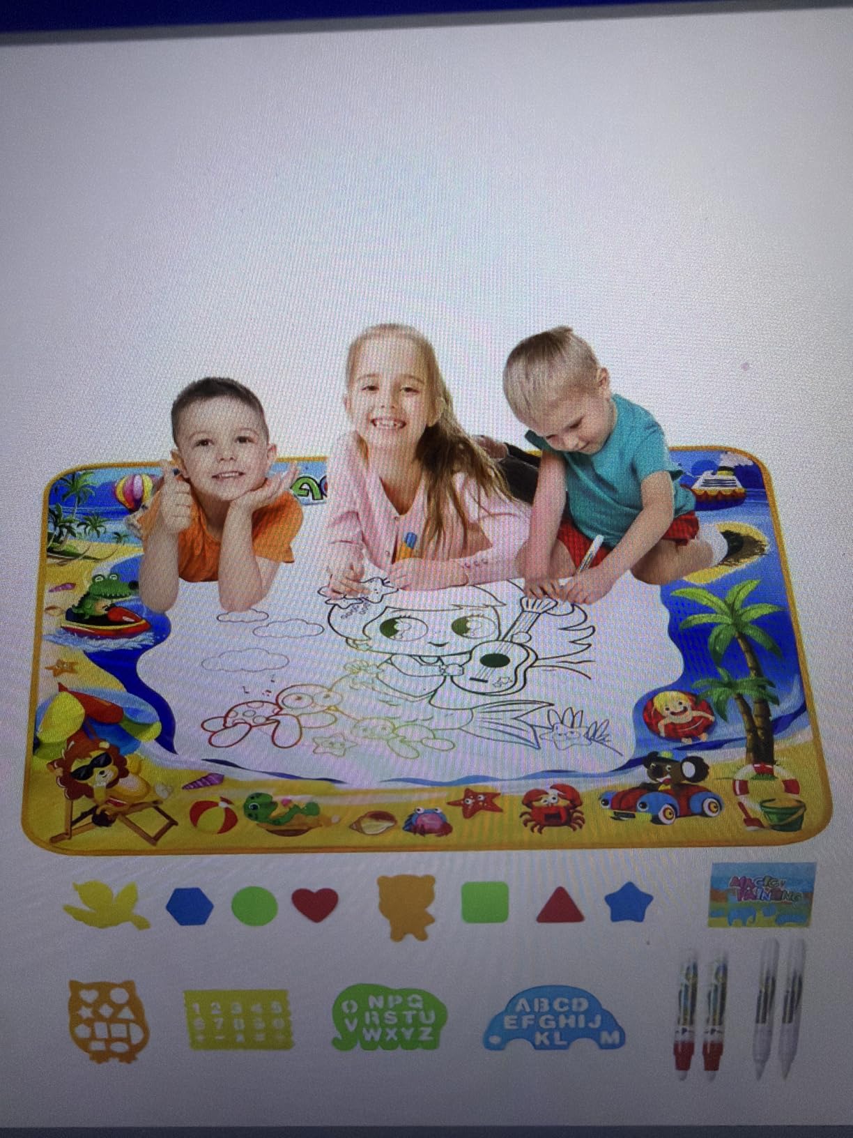 Water Doodle Mat - Kids Painting Writing Color Doodle Drawing Mat Toy Bring Magic Pens Educational Toys for Age 3 4 5 6 7 Year Old Girls Boys Age Toddler Gift customer photo 1