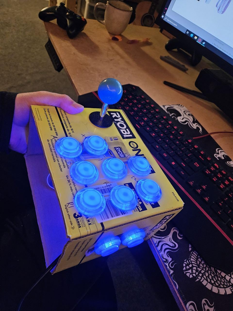 Hikig 2 Player led arcade buttons and joysticks DIY kit 2x joysticks + 20x led arcade buttons game controller kit for MAME and Raspberry Pi - Red + Blue Color customer photo 1