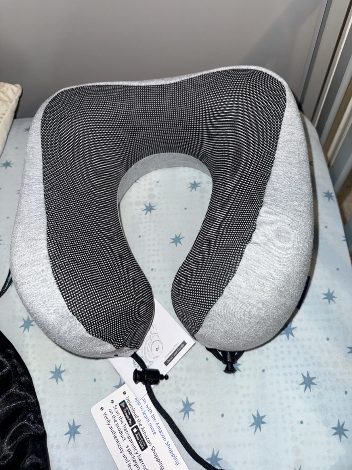 napfun Neck Pillow for Traveling, Upgraded Travel Neck Pillow for Airplane 100% Pure Memory Foam Travel Pillow for Flight Headrest Sleep, Portable Plane Accessories, Light Grey customer photo 1
