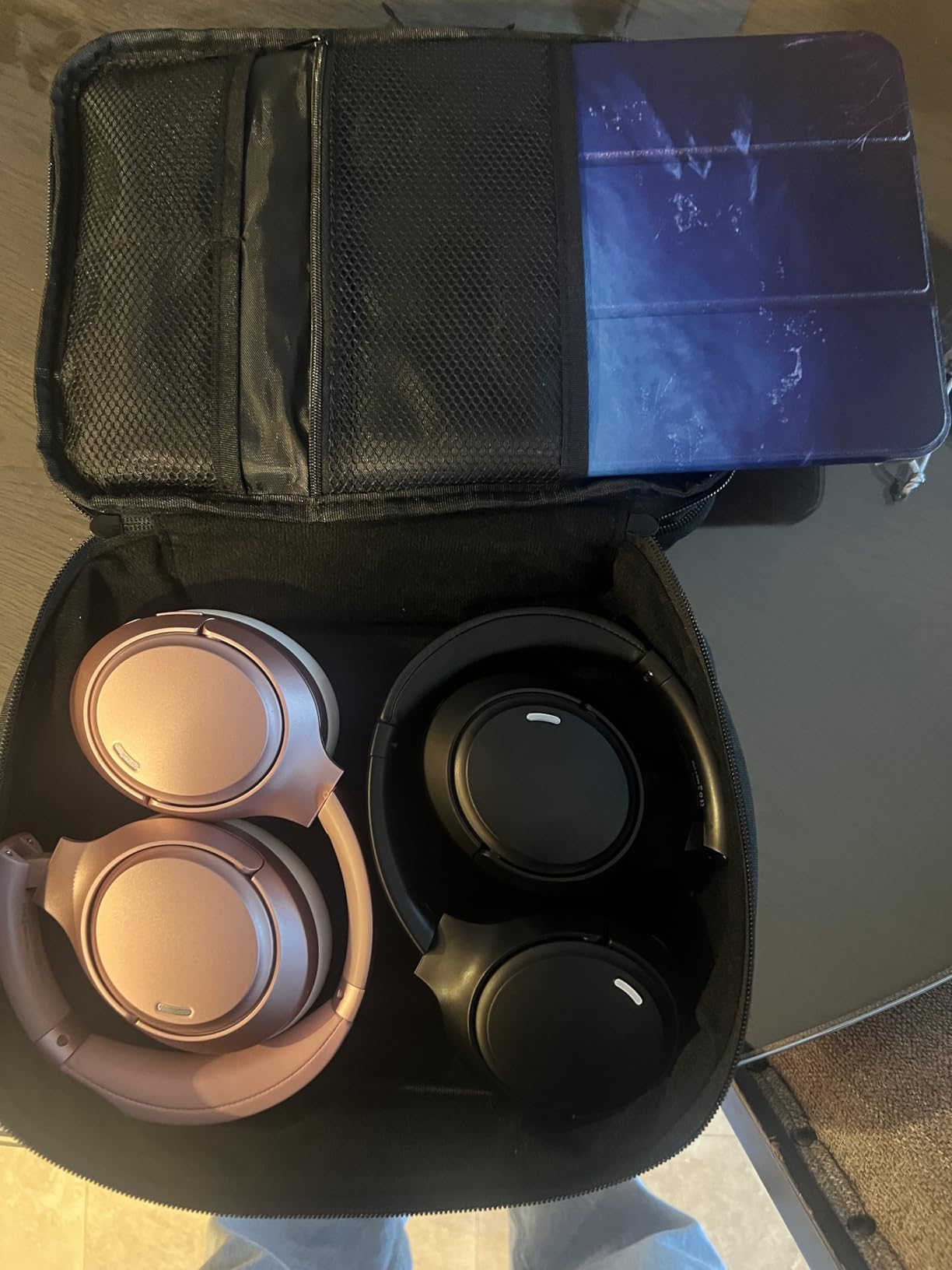 Travel Electronics Organizer, Waterproof Cable Organizer Bag for Electronic Accessories Double Layer Large Shockproof Cable Storage Bag for Cord, Power Bank, Tablet(Up to iPad 11 inch) - Black customer photo 1