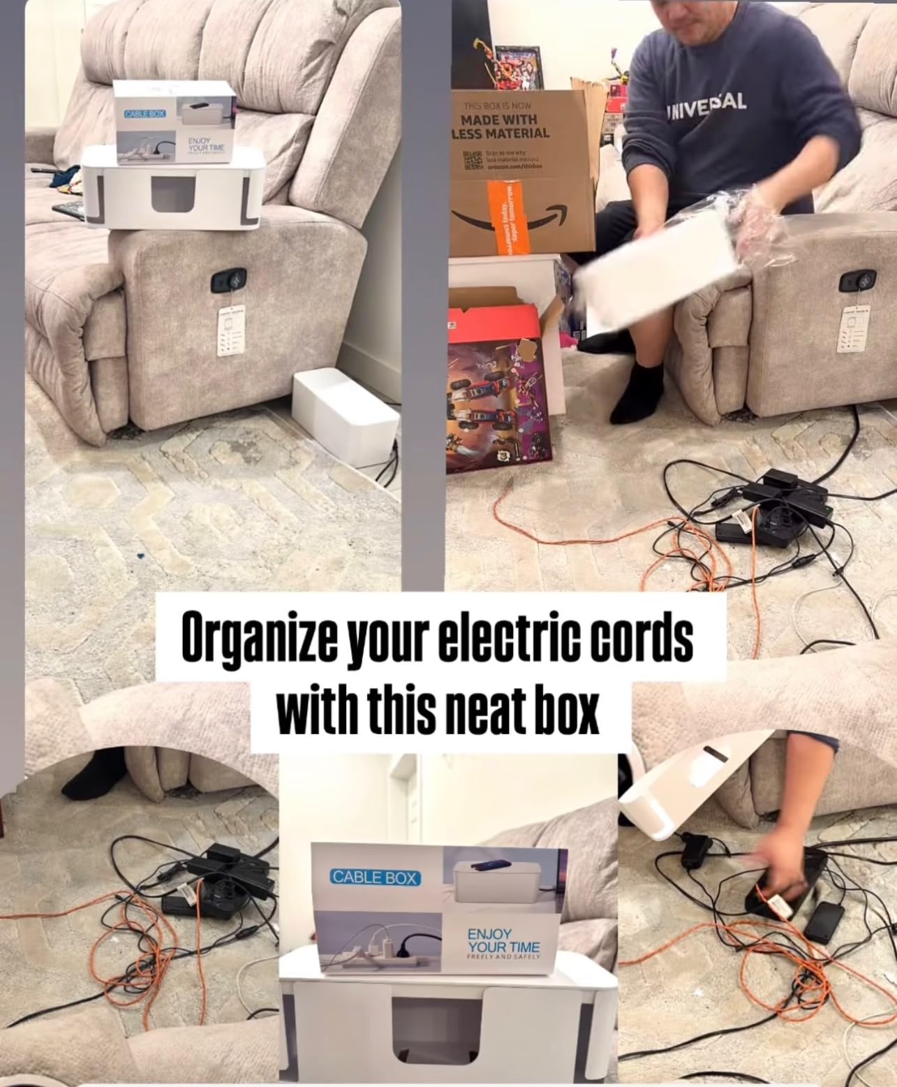 YECAYE 2 Pack Cable Management Box, Pet Friendly Cord Organizer Box for Home & Office, Child-Proof Cable and Power Strip Protector Box, Wire Hider and Cord Organizer for Desk, White customer photo 2