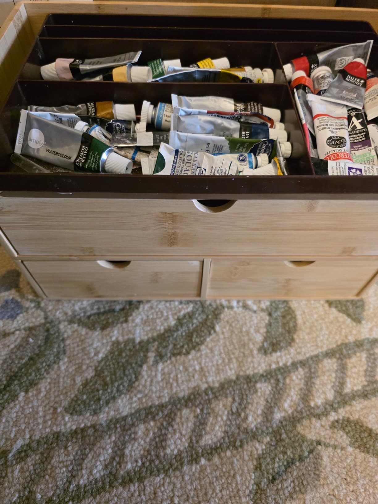 Wisuce Bamboo Desk Organizer, Mini Desktop Drawer Tabletop Storage Organization Box for Office Home Toiletries Supplies Vanity, No Assembly Required (3 Drawer with Shelf) customer photo 1