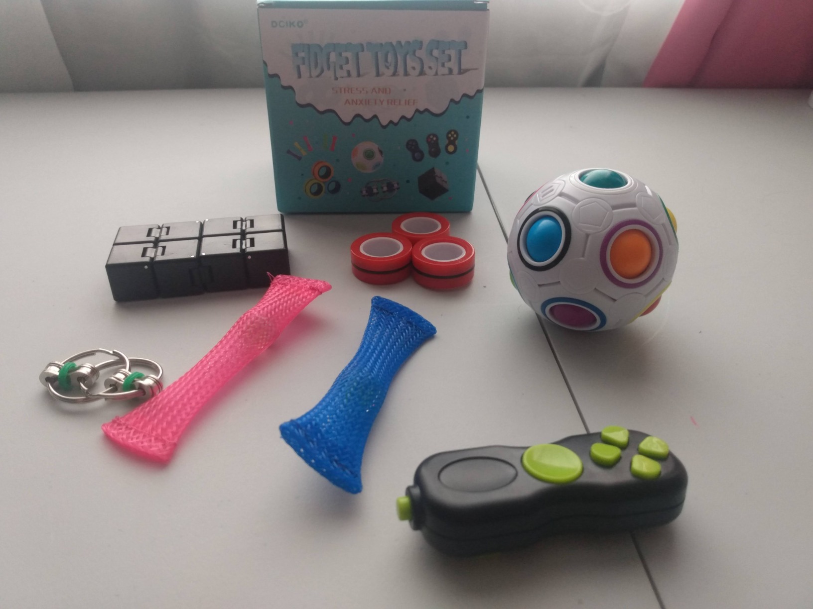 Sensory Fidget Toys Set 7 Pack. Stress Relief Relieve Anxiety Tools Bundle Figette Toys with Fidget Pad, Cube with Infinity, Magnetic Ring, Fidget Box Bulk Figit, Game for Kids Adults Kill Time customer photo 2