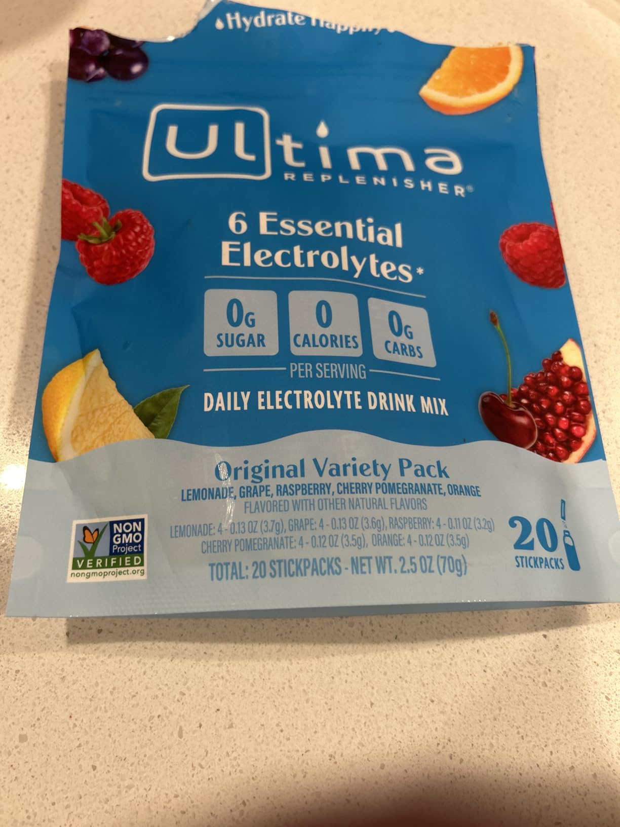 Ultima Replenisher Daily Electrolyte Powder - Original Variety Pack, 20 Stickpacks - Zero Sugar Hydration Packets with 6 Electrolytes and Minerals - Sugar Free, Plant Based & Keto Friendly Drink Mix customer photo 2