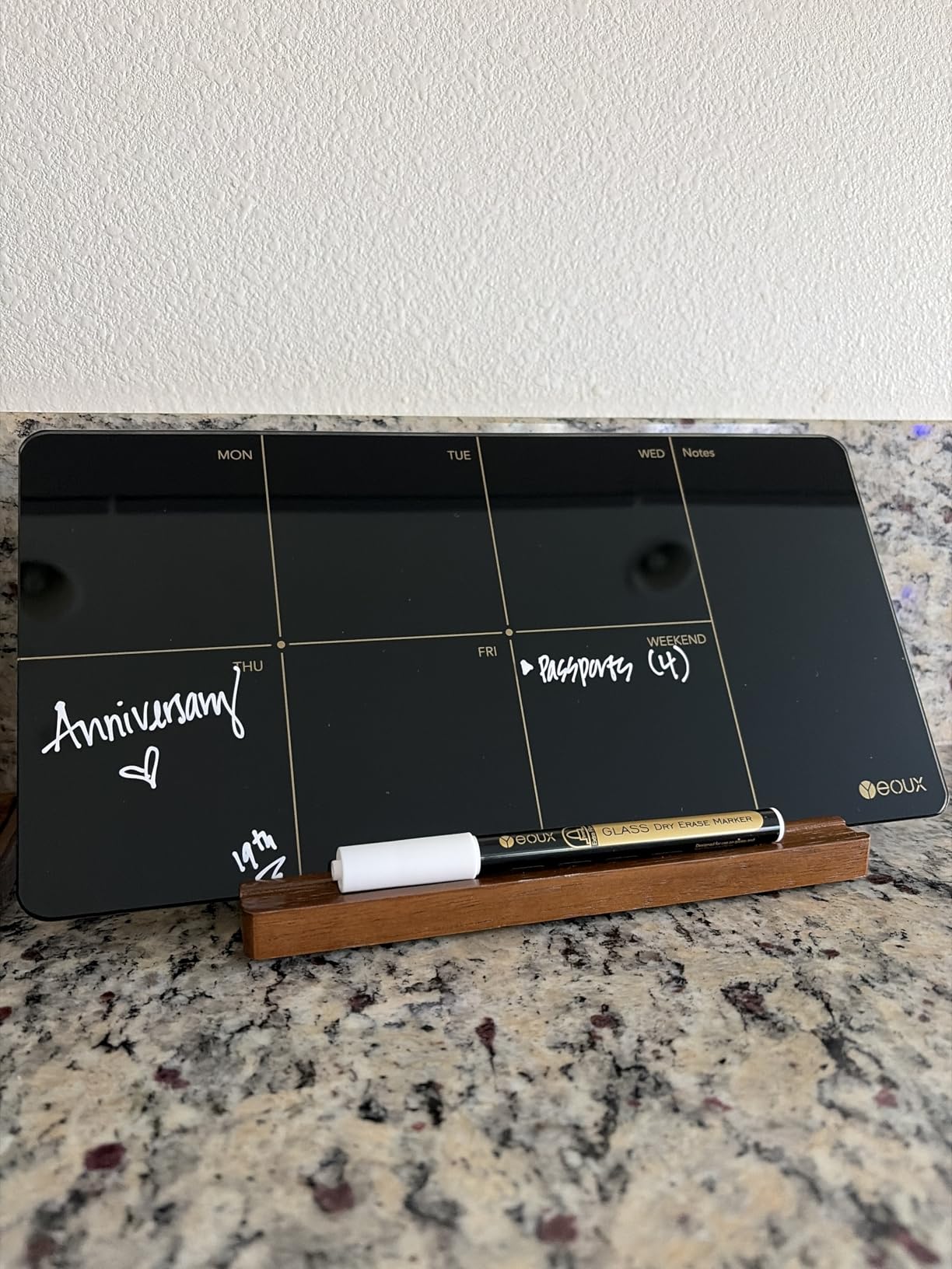 Desktop Glass Weekly Planner Whiteboard with Detachable Wood Stand,Small Portable Dry Erase Calendar to Do List White Board 12x6 for Office, Home, Schools, Marker&Eraser Included, Yeoux customer photo 1