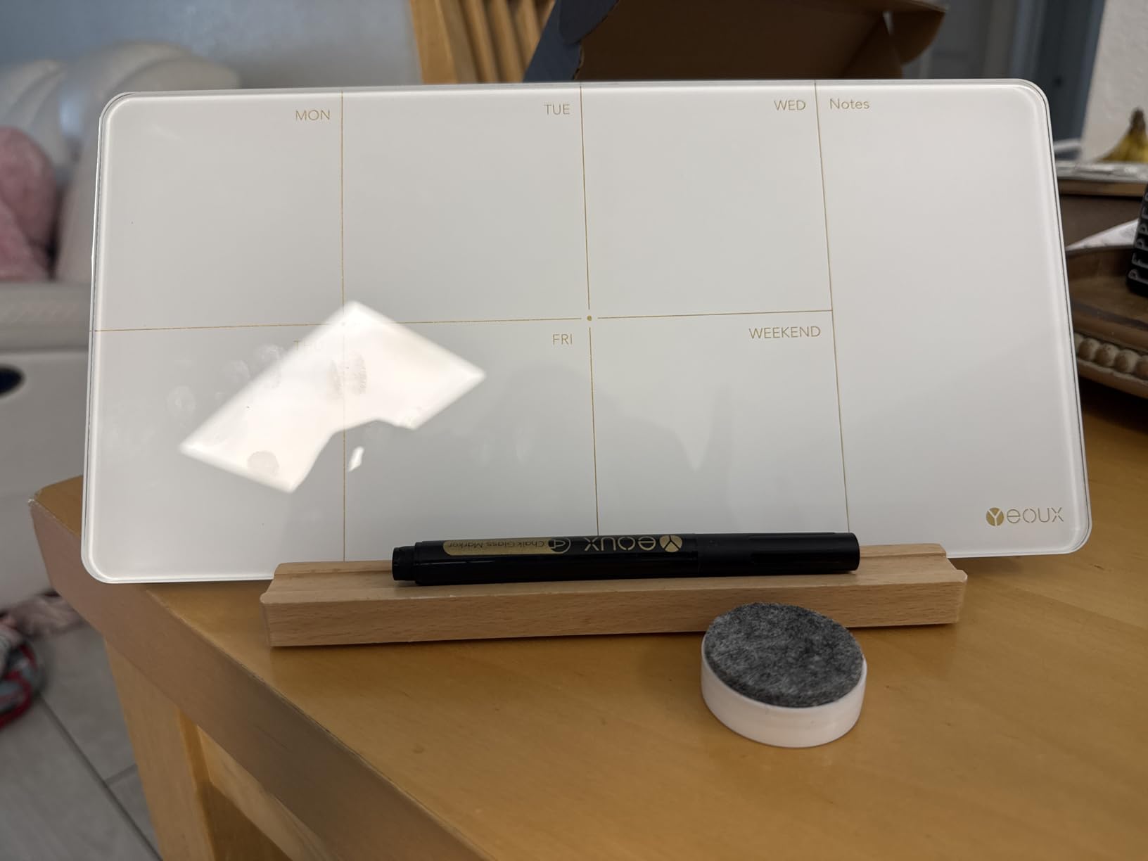 Desktop Glass Weekly Planner Whiteboard with Detachable Wood Stand,Small Portable Dry Erase Calendar to Do List White Board 12x6 for Office, Home, Schools, Marker&Eraser Included, Yeoux customer photo 2