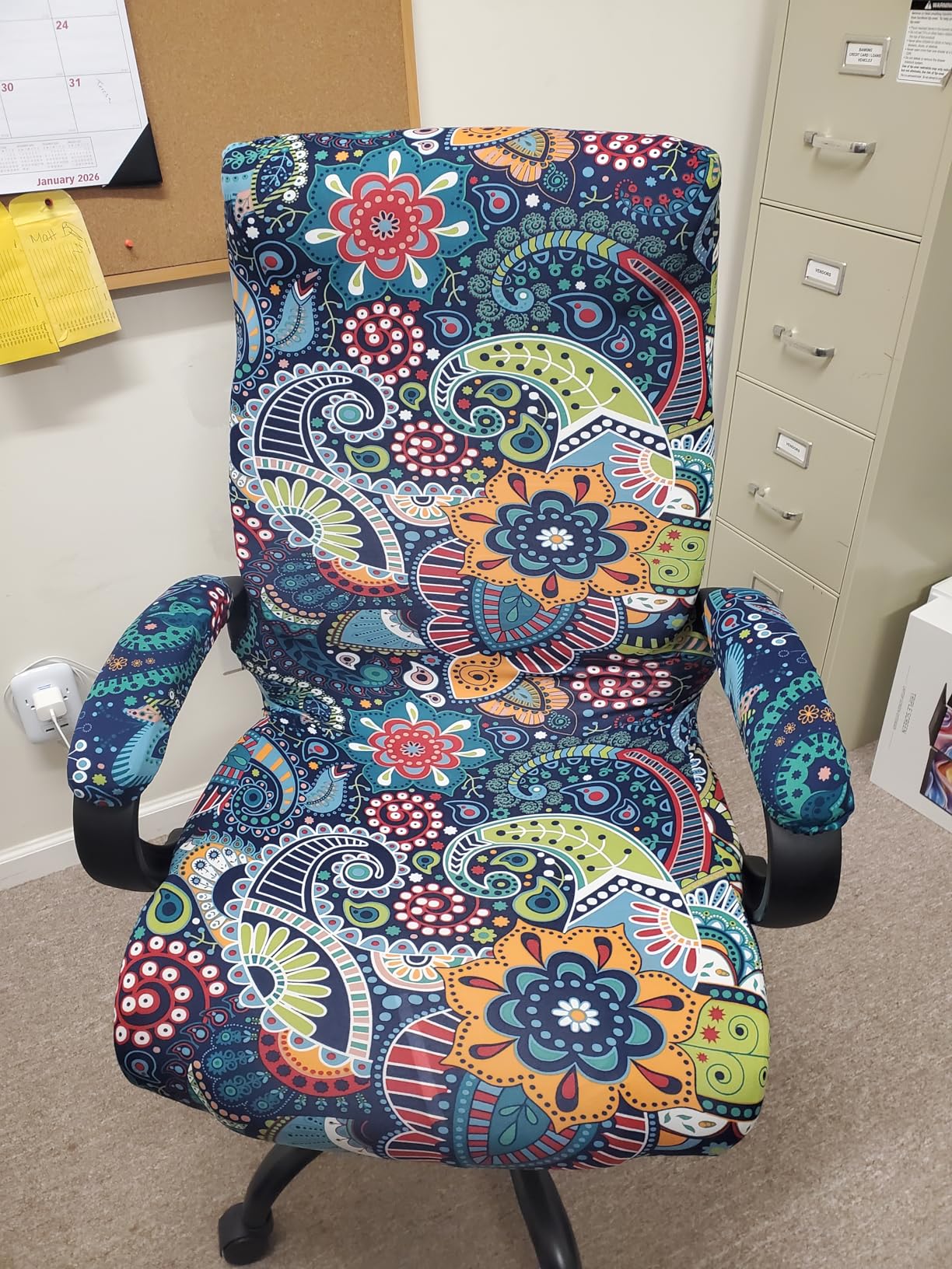 Smiry Stretch Printed Office Computer Chair Covers, Universal Desk Rotating Chair Slipcovers Removable Washable, Soft Fit Anti-Dust Spandex Protector Cover with Zipper customer photo 1