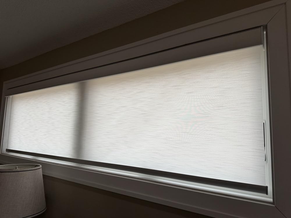 SmartWings Motorized Light Filtering Shades, Work with Matter Thread Z-wave Alexa Google, 70% Blackout Shades Translucent Cordless Window Shade with Remote Rechargeable Up 110W x 148H, Linen White customer photo 2