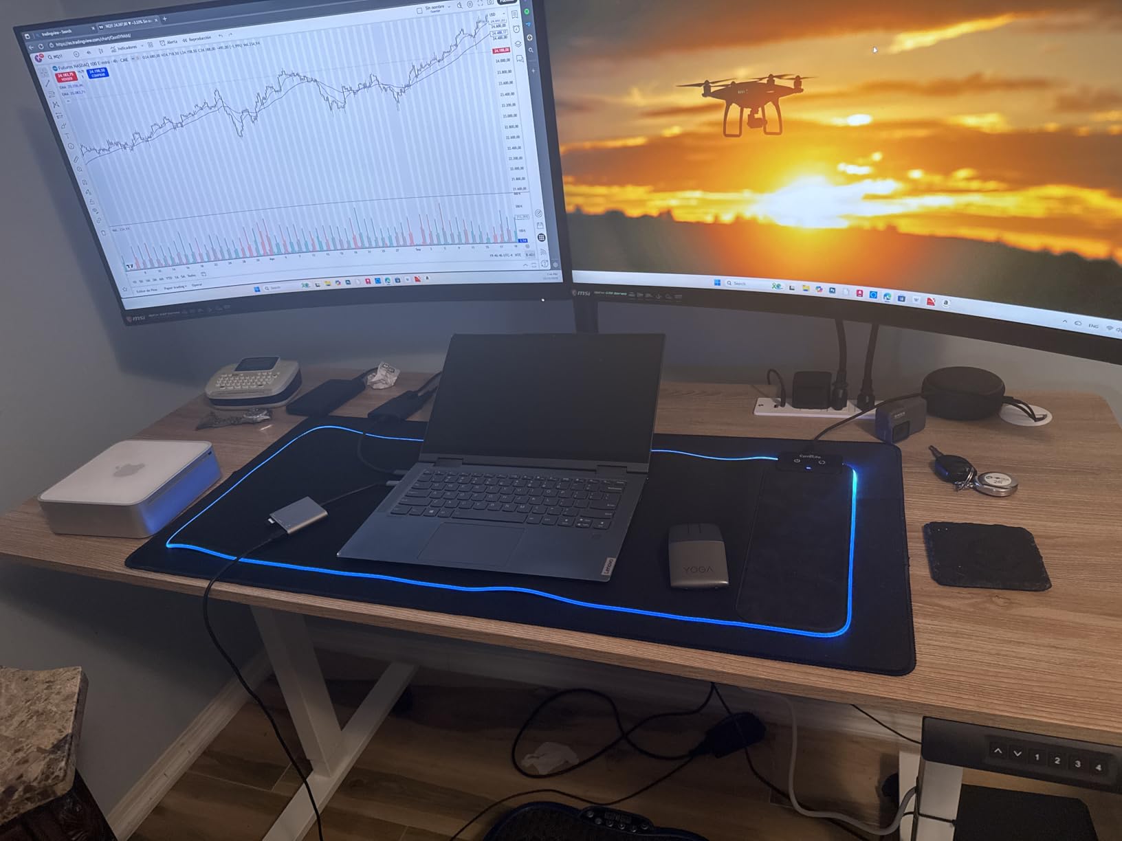 farexon 55 x 24 Electric Standing Desk Adjustable Height with Charging Station, Stand up Desk with Wheels,Outlets, Mouse Pad, Preset Heights Home Office Gaming Computer Workstations Table（Brown） customer photo 2