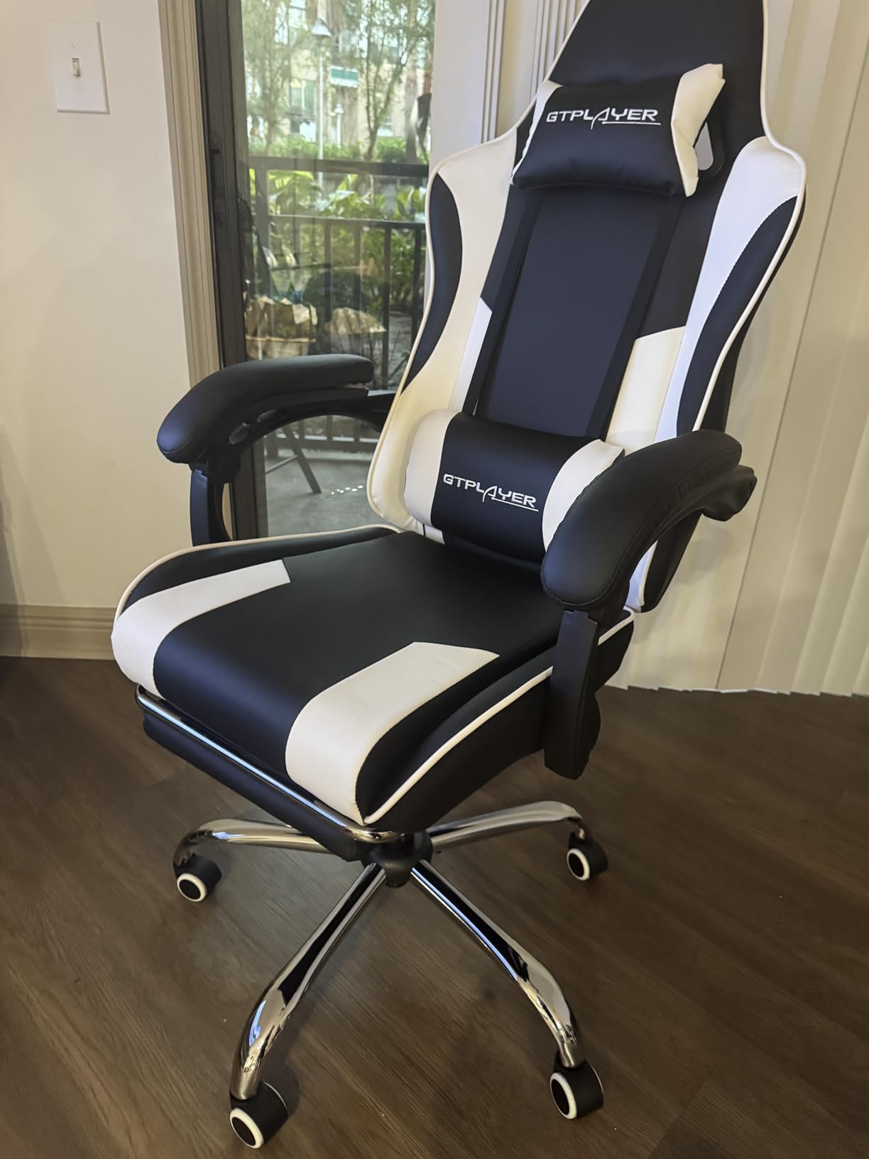 GTPLAYER Gaming Chair, Computer Chair with Footrest and Lumbar Support, Height Adjustable Game Chair with 360-Swivel Seat and Headrest and for Office or Gaming (White) customer photo 1
