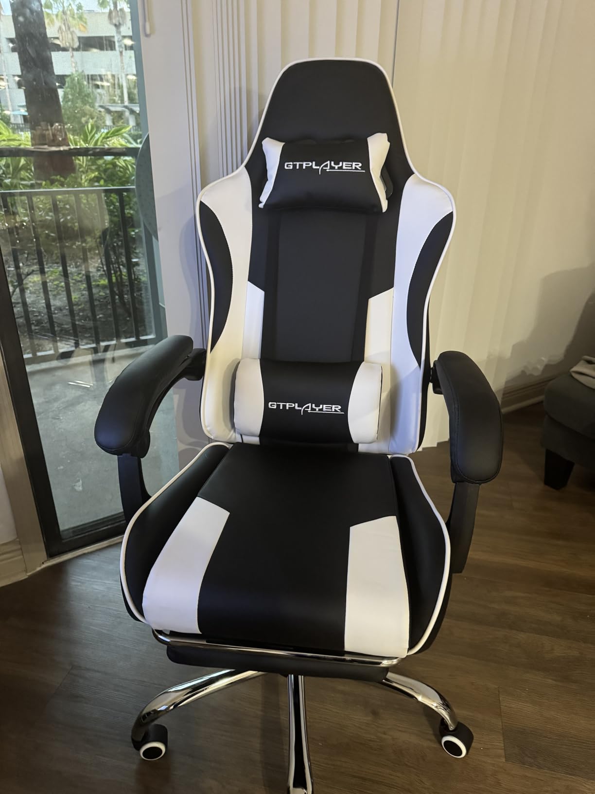 GTPLAYER Gaming Chair, Computer Chair with Footrest and Lumbar Support, Height Adjustable Game Chair with 360-Swivel Seat and Headrest and for Office or Gaming (White) customer photo 2