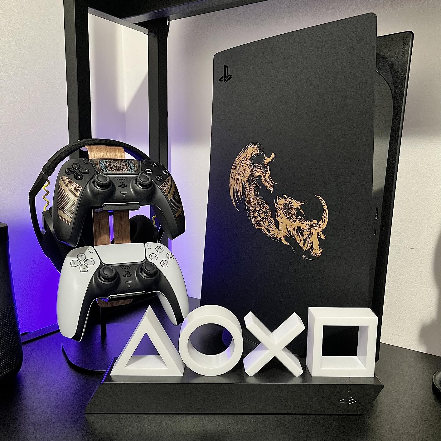 Controller and Headset Holder, Aluminum and Wood Gaming Controller & Headphone Stand for PS5 PS4 Xbox One Nintendo Switch, Universal Desk Game Accessories customer photo 1
