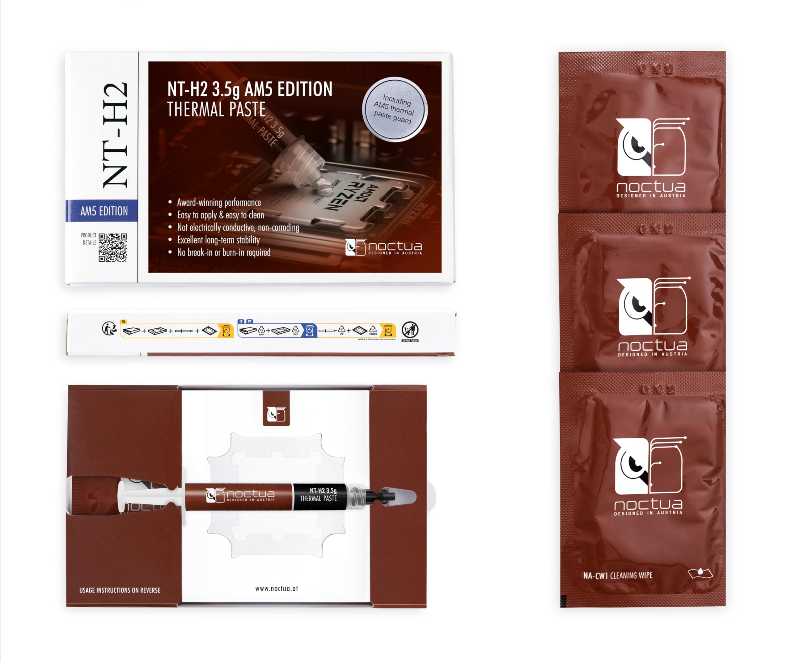 Noctua NT-H2 3.5g AM5 Edition, Pro-Grade Thermal Compound with Thermal Paste Guard for AMD AM5 CPUs incl. 3 Cleaning Wipes (3.5g) customer photo 2