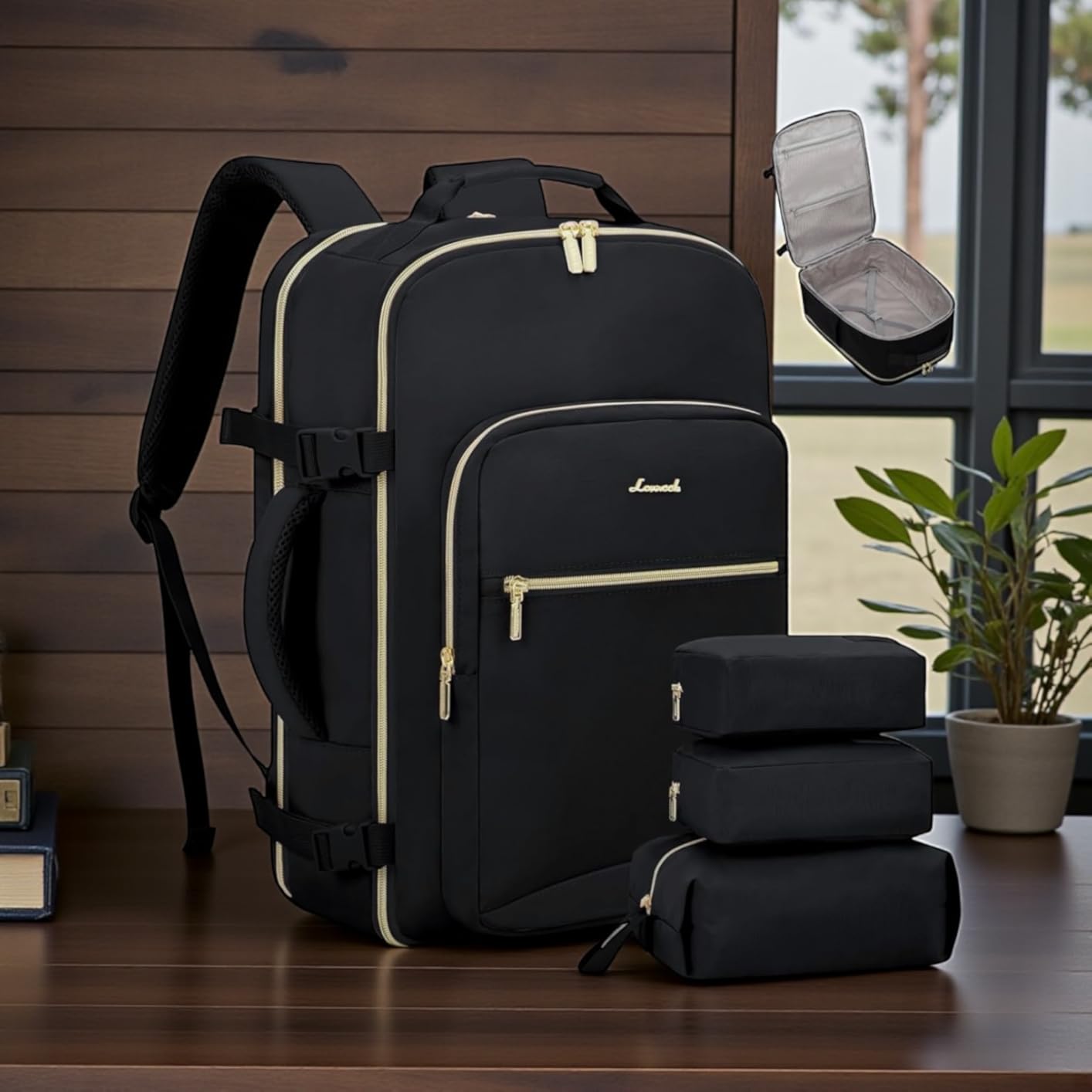 LOVEVOOK Travel Backpack for Women & Men 40L,Airline Approved Carry On Backpack Travel Essentials,TSA Carry on Luggage,Waterproof Personal Item Travel Bag,Suitcase with 3 Packing Cubes,Light gray-Pink customer photo 1