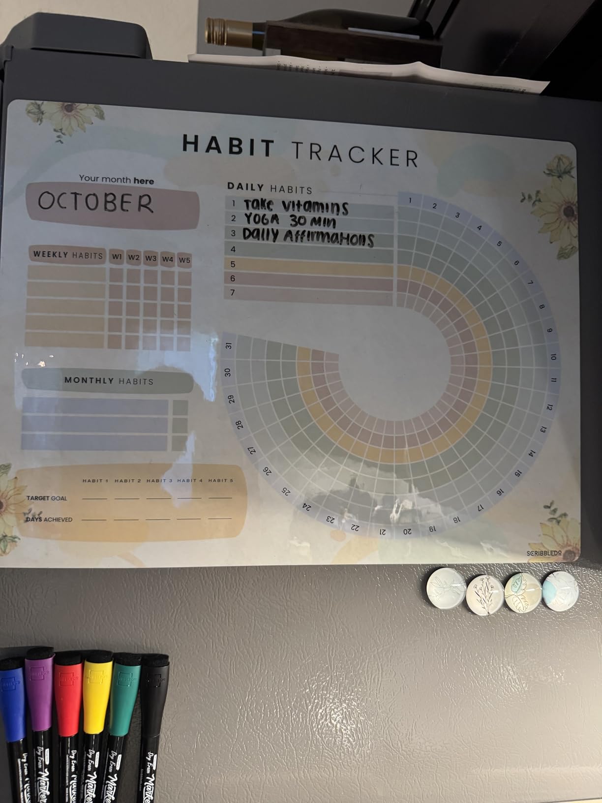 Habit Tracker Journal Workout Motivation Fridge Calendar Dry Erase 13 X 17 Magnet Health Fitness Goal Tracker Goals Board - With Shopping Grocery List - 6 Markers Included customer photo 1