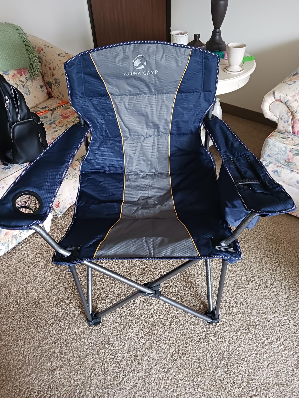 ALPHA CAMP Oversized Folding Camping Chair, Heavy Duty Portable Lawn Chairs with Cooler Bag, Side Pocket & Cup Holder, Folding Chairs for Outside Support 450 LBS customer photo 1