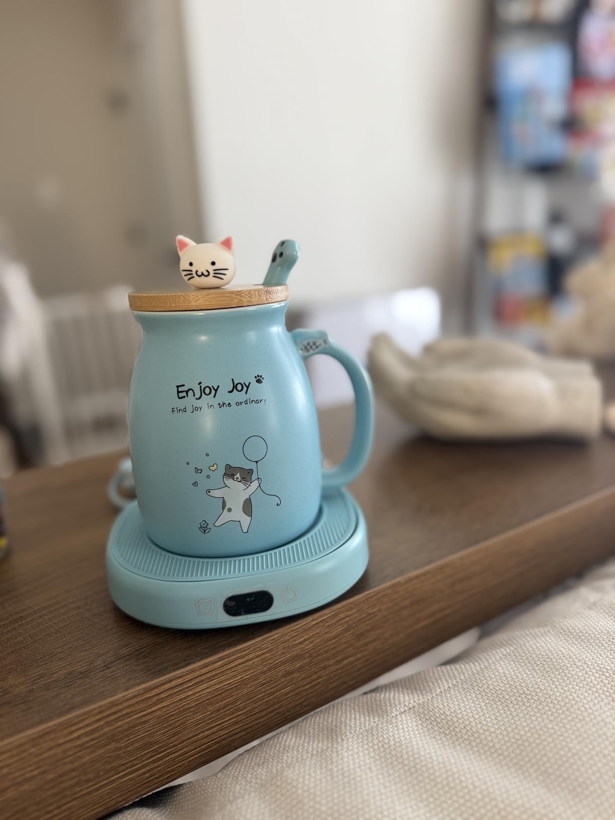 Bsigo Coffee Mug Warmer & Cute Cat Mug Set, Candle Mug Warmer for Home & Office, Electric Smart Coffee Warmer for Desk, Beverage Tea Coffee Cup Warmer with 3-Temp Settings, 8H Auto Shut Off, Blue customer photo 1