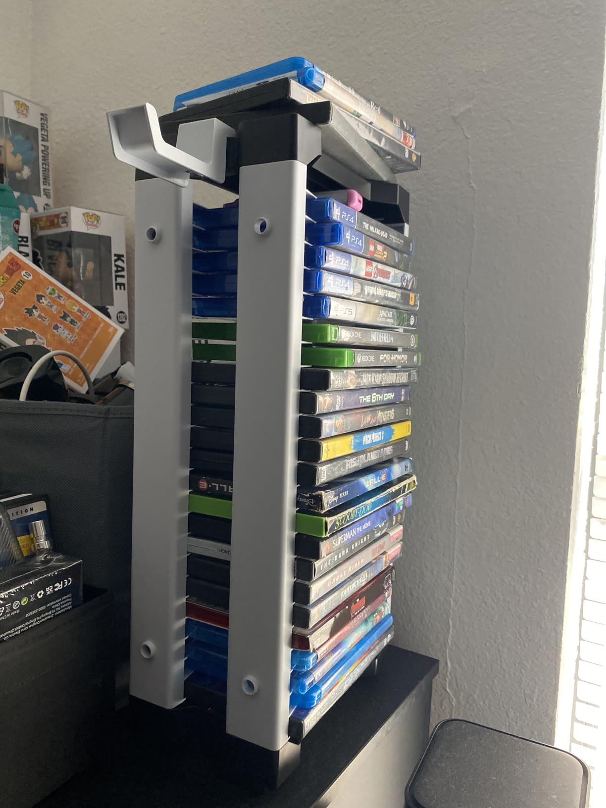 Allnice Game Storage Tower Multifunction Video Game Shelf for 24 game Disk, 2 Headsets Controllers Holder Compatible with PS3/PS4/PS5/ Nintendo Switch/Xbox One, Xbox Series X/S and Blu-Ray Discs customer photo 2