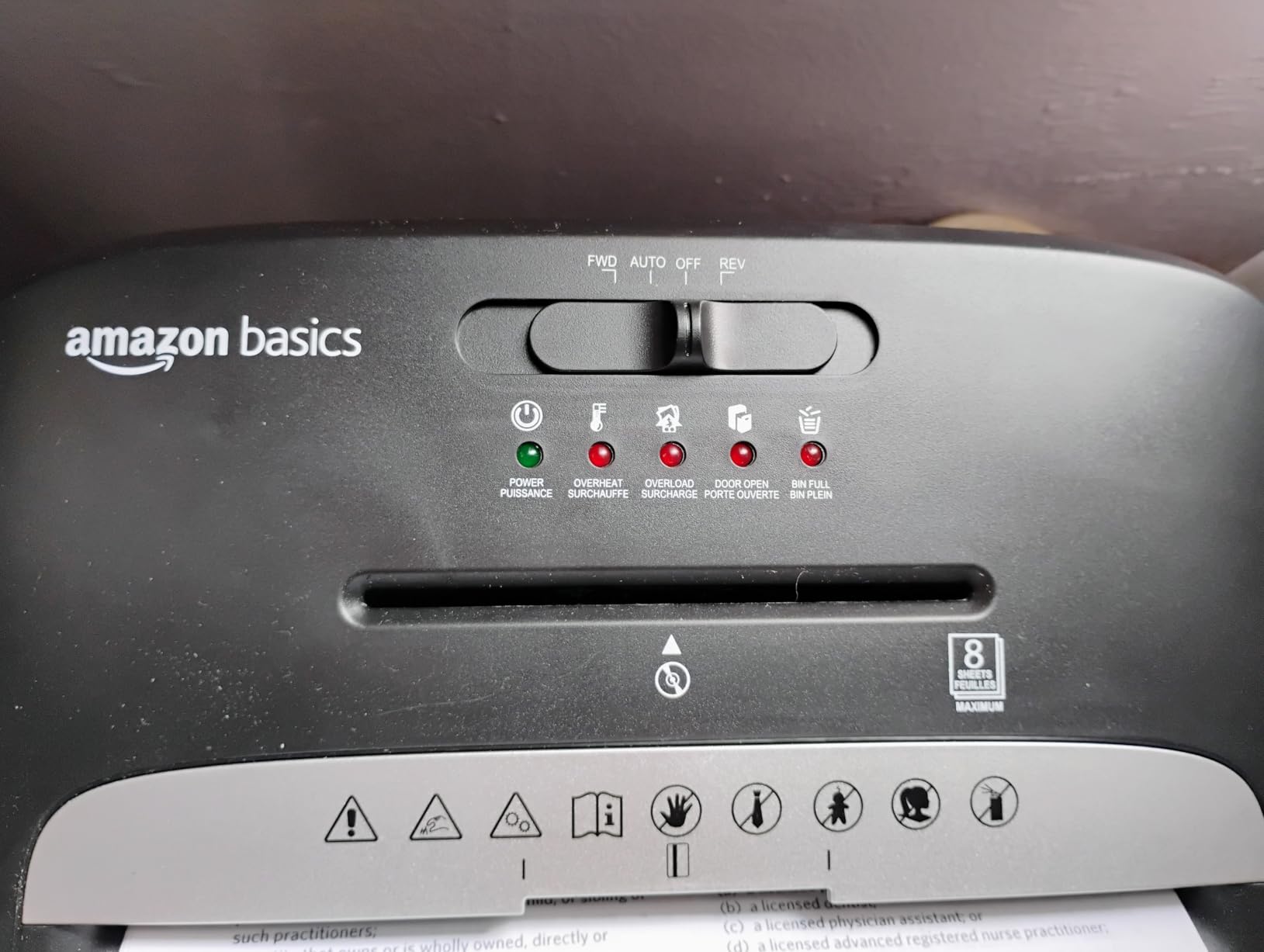 Amazon Basics High Security Micro Cut Paper Shredder, 8 Sheet Capacity, CD and Credit Card Shredder with Pull Out Bin, Black customer photo 2