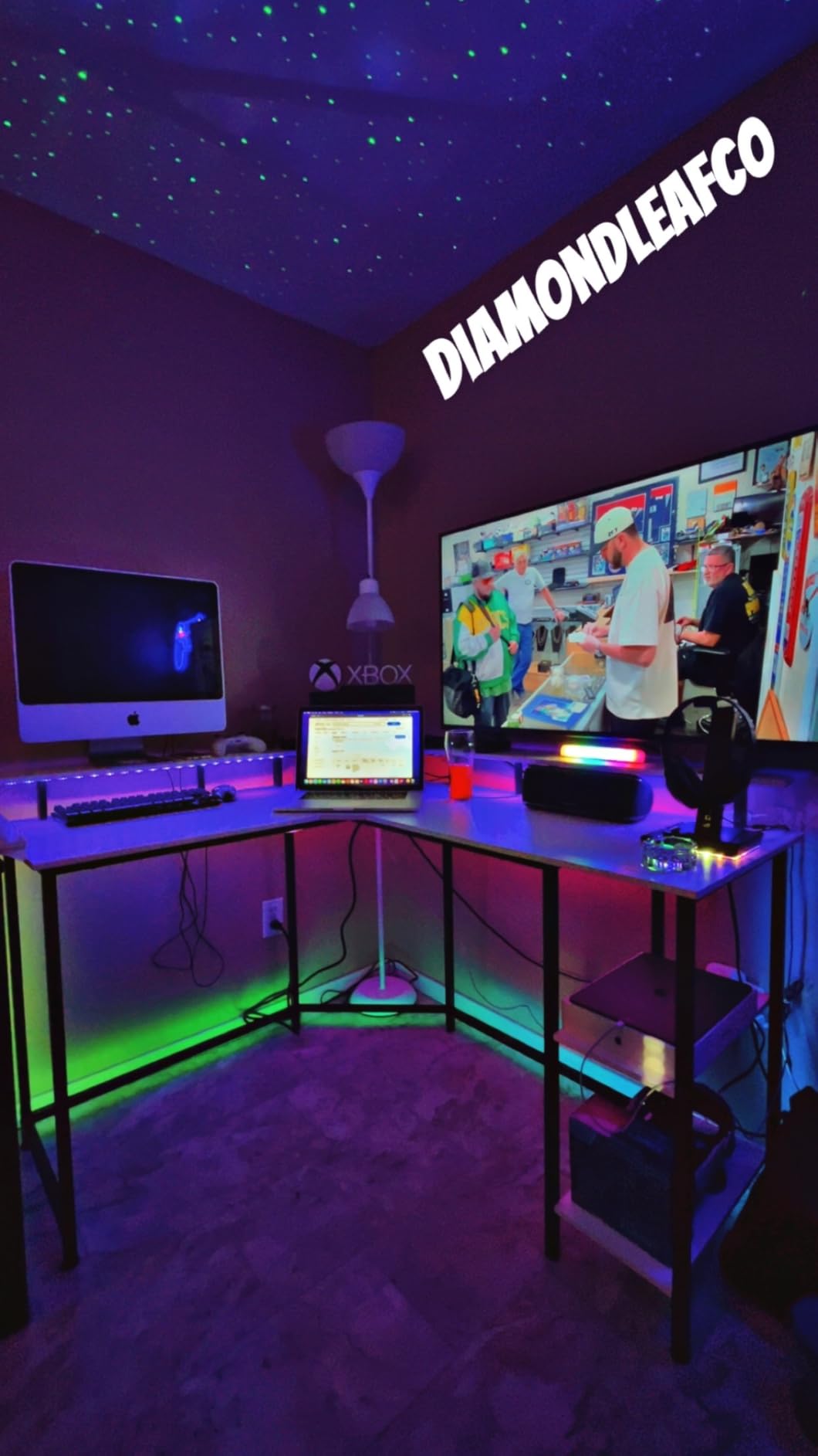 Rolanstar L Shaped Gaming Desk with LED Lights & Power Outlets, 53