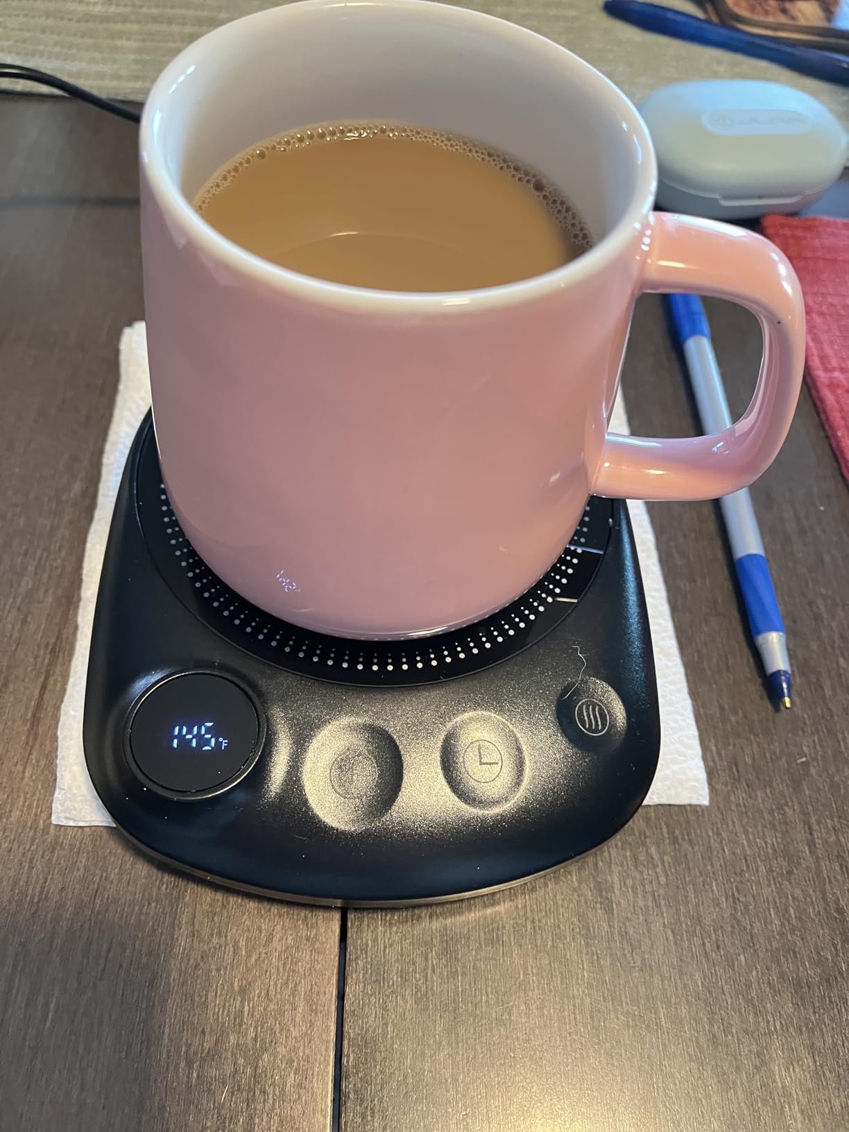 Coffee Mug Warmer - Fastest Heating & Highest Temperature, Coffee Cup Warmer for Desk Auto Shut Off, 4 Temp Settings & 1-12H Timer, Smart Electric Beverage Warmer for Coffee, Tea (Black) customer photo 2