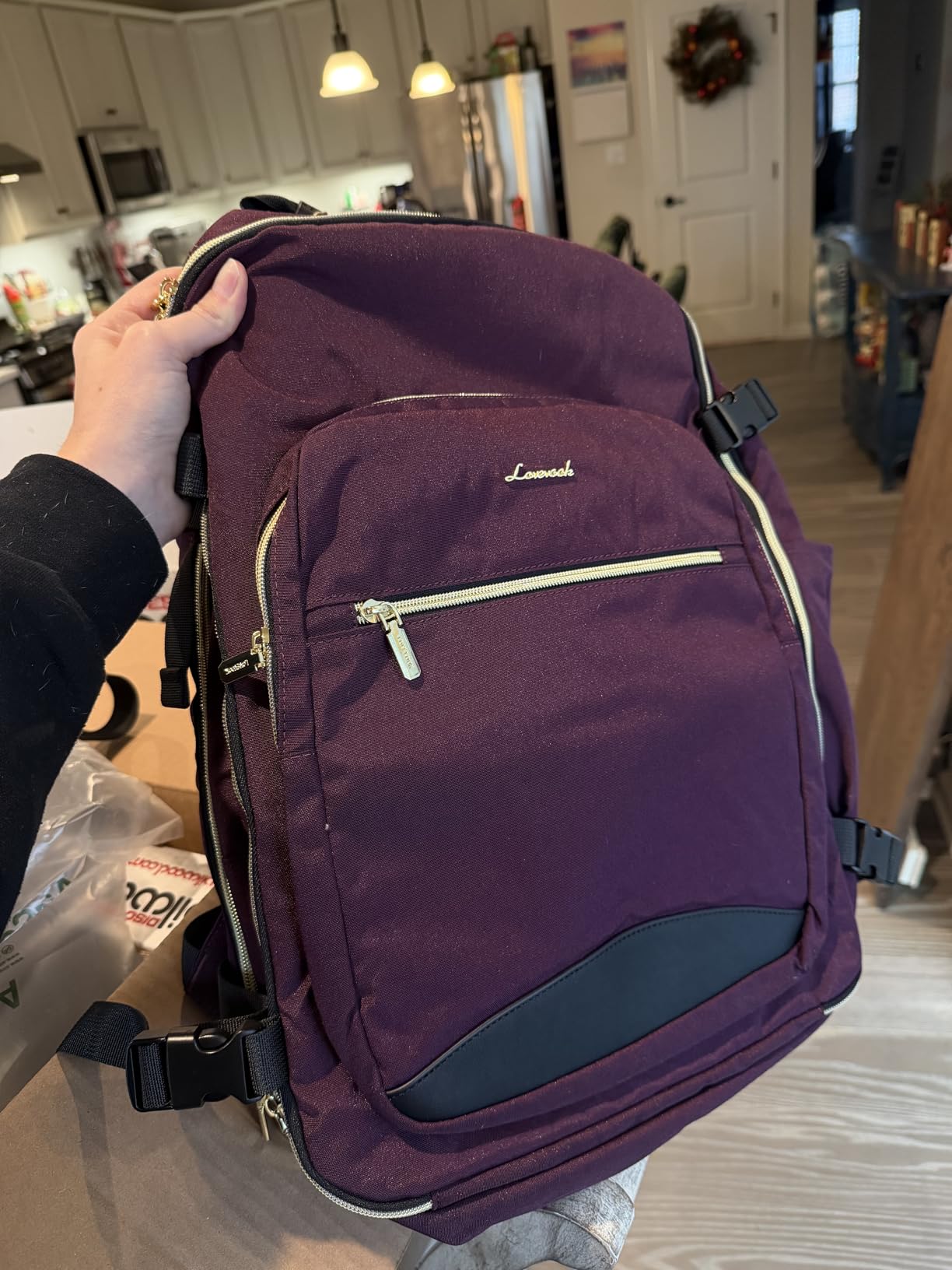 LOVEVOOK 40L Large Travel Backpack for Women Men, 17 Inch Carry on Backpack for Traveling on Airplane, Personal Item Bag Airline Approved, Business Causal Weekender Backpack, Black-Brown customer photo 1