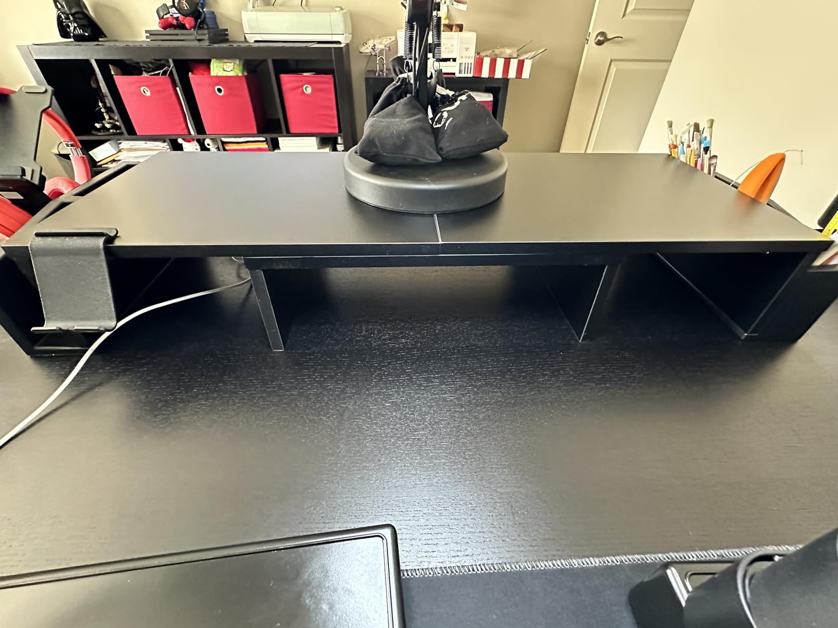 Simple Houseware Desk Dual Monitor Stand Riser with Drawer, Oak customer photo 2