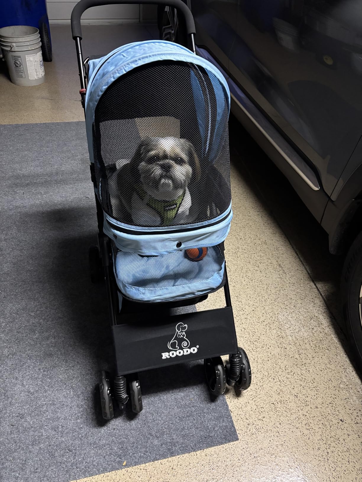 ROODO 4 Wheel Dog Cat Pet Stroller Best Lightweight Foldable Compact Portable Jogger All Terrain Travel Pet Gear Puppy Doggie Bunny Kitty Stroller for up to 30lbs Medium Small Dogs Cats(Light Khaki) customer photo 1