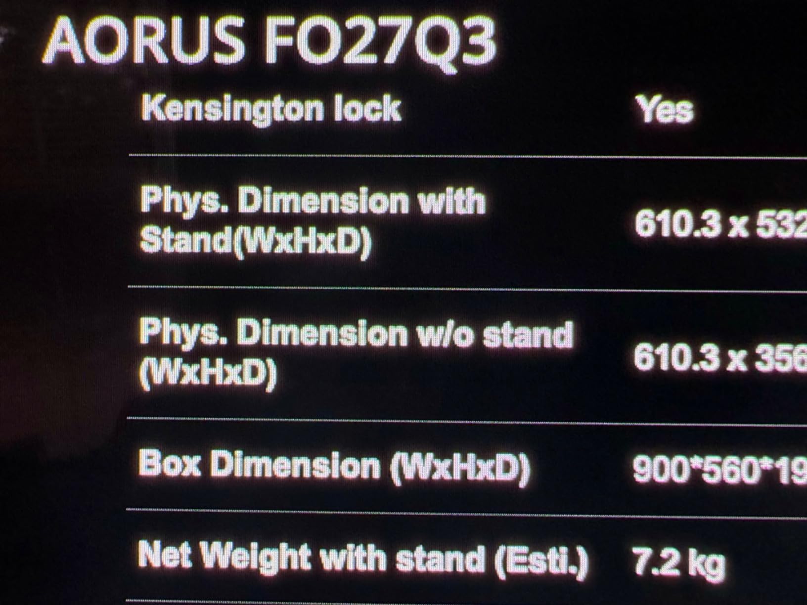 GIGABYTE AORUS FO27Q3-27 inch QD OLED Gaming Monitor - QHD 2560x1440-360Hz - 0.03ms GTG - AMD FreeSync Premium Pro - Type C KVM - HDMI, DP, Type C - Height Adjustable - Black customer photo 2