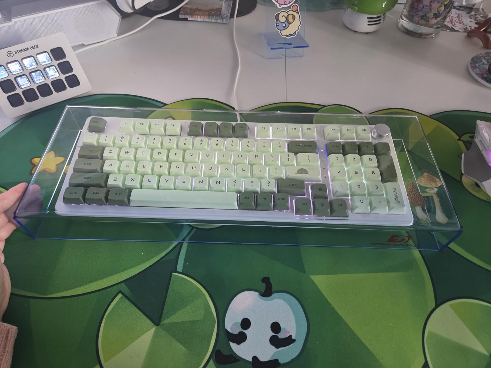 ZIYOU LANG KC04 Acrylic Clear Transparent Keyboard Cover(17.4*6.5*1.89'') with Dustproof Waterproof Anti-hit Anti-cat Protective Case for Compact Layout 94/96/98Key Mechanical Gaming Keyboard(Blue) customer photo 2