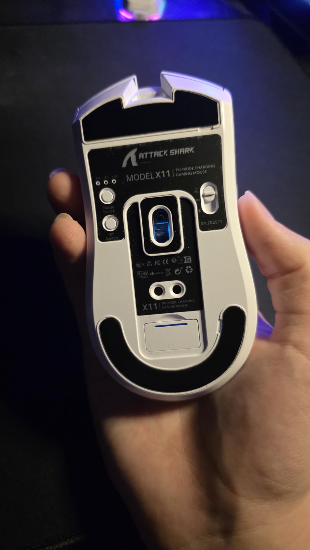 ATTACK SHARK X11 Lightweight Wireless Gaming Mouse with RGB Charging Dock,Tri-Mode-2.4G/USB-C Wired/BT,22K DPI,PAW3311 Optical Sensor,HUYU Switch, 5 programmable Buttons for PC/Mac(White&Sticker) customer photo 2