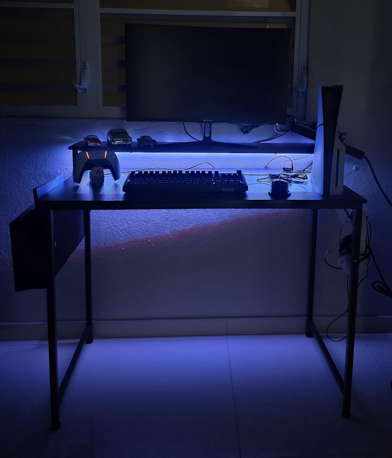 Lufeiya Black Gaming Desk with LED Lights and Power Outlets, 40 Inch Teen Writing Study Table Home Office Desks with Monitor Stand, Computer Desk with Charging Station USB Port, Black customer photo 2