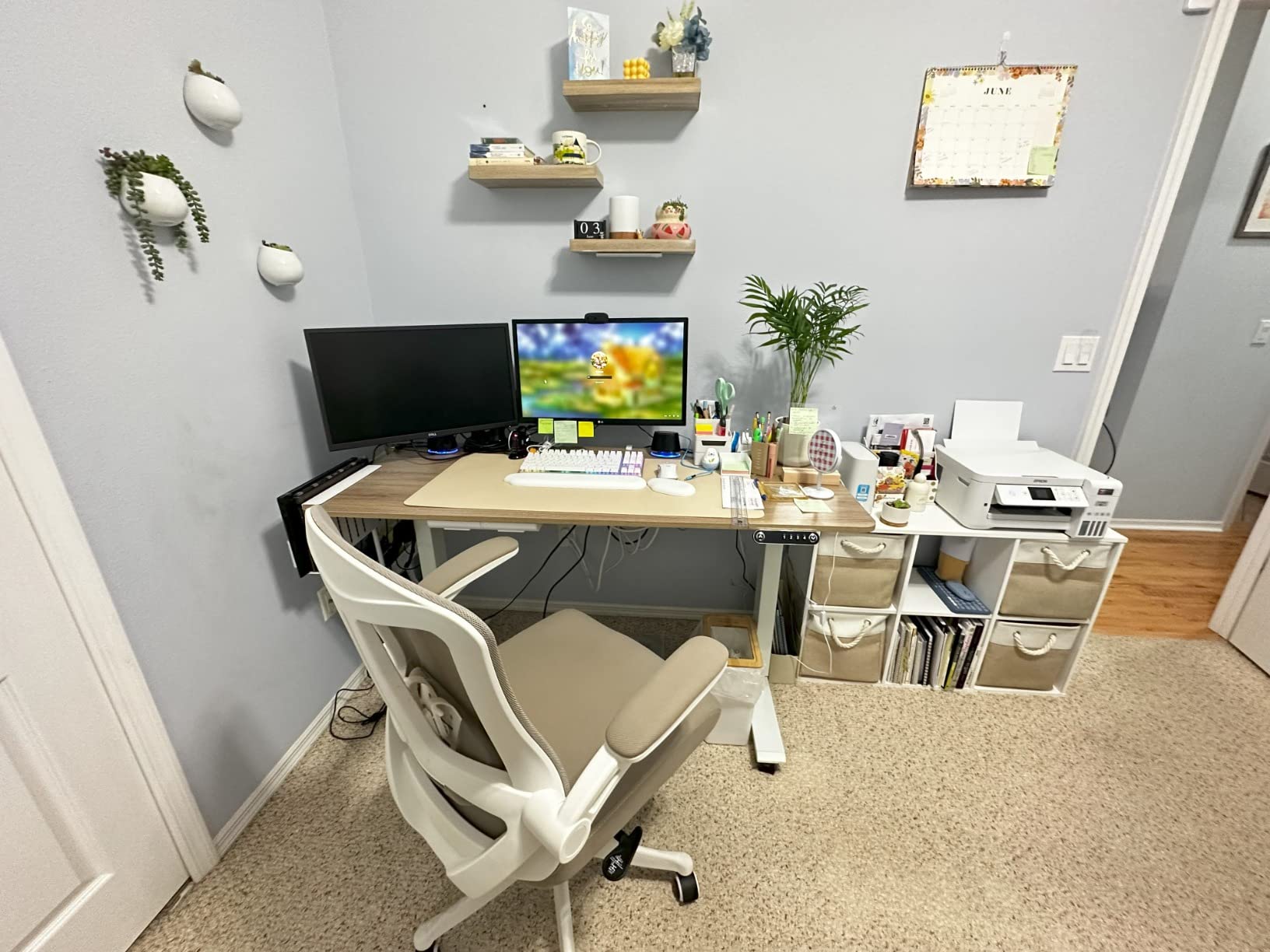 Electric Standing Desk, 55x24in Adjustable Height Computer Desk with Wheels, Sit-Stand Desk with Charging Station, 2 USB Ports, 3 Power Outlets, Spacious Workstation for Home Office(Black) customer photo 2
