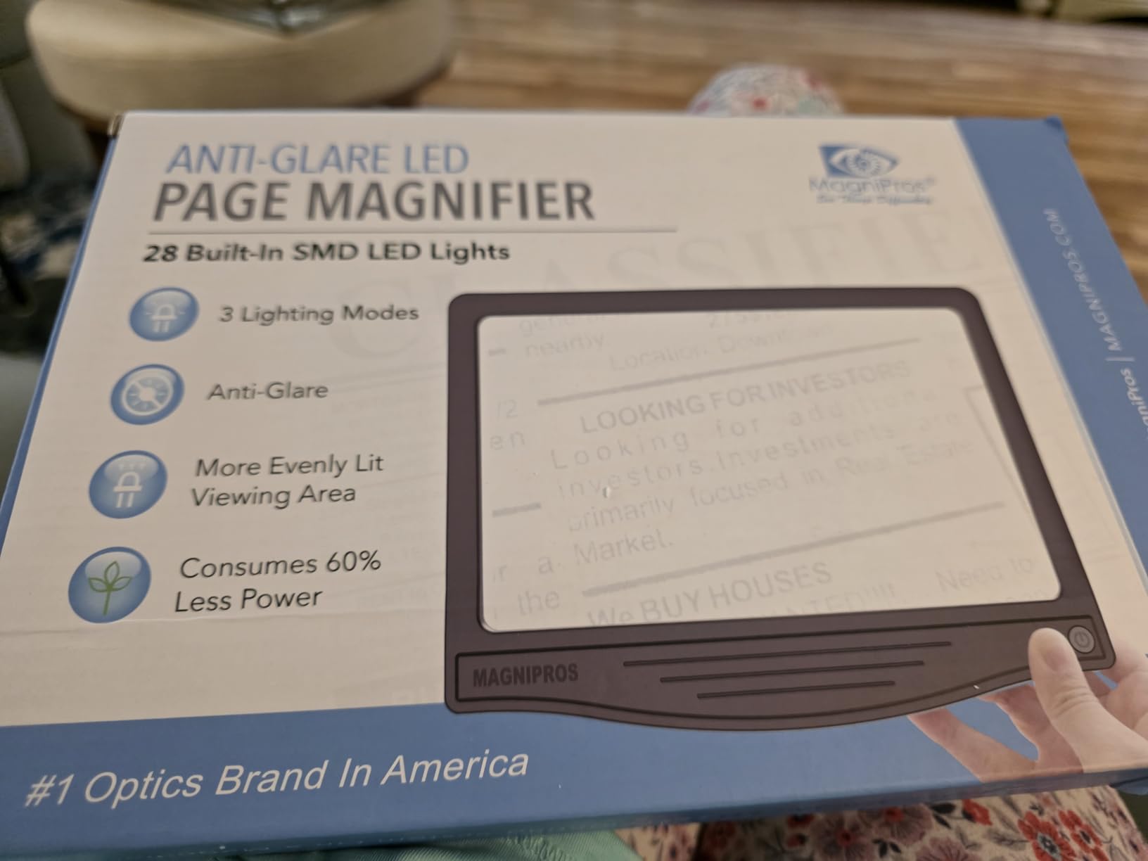 MAGNIPROS Patented 5X Large LED Page Magnifier with Detachable Stand | Eye Caring 3 Color Light Modes & Anti-Glare Lens to Reduce Eye Strain-Ideal for Reading Fine Print, Crafting, Low Vision Seniors customer photo 2
