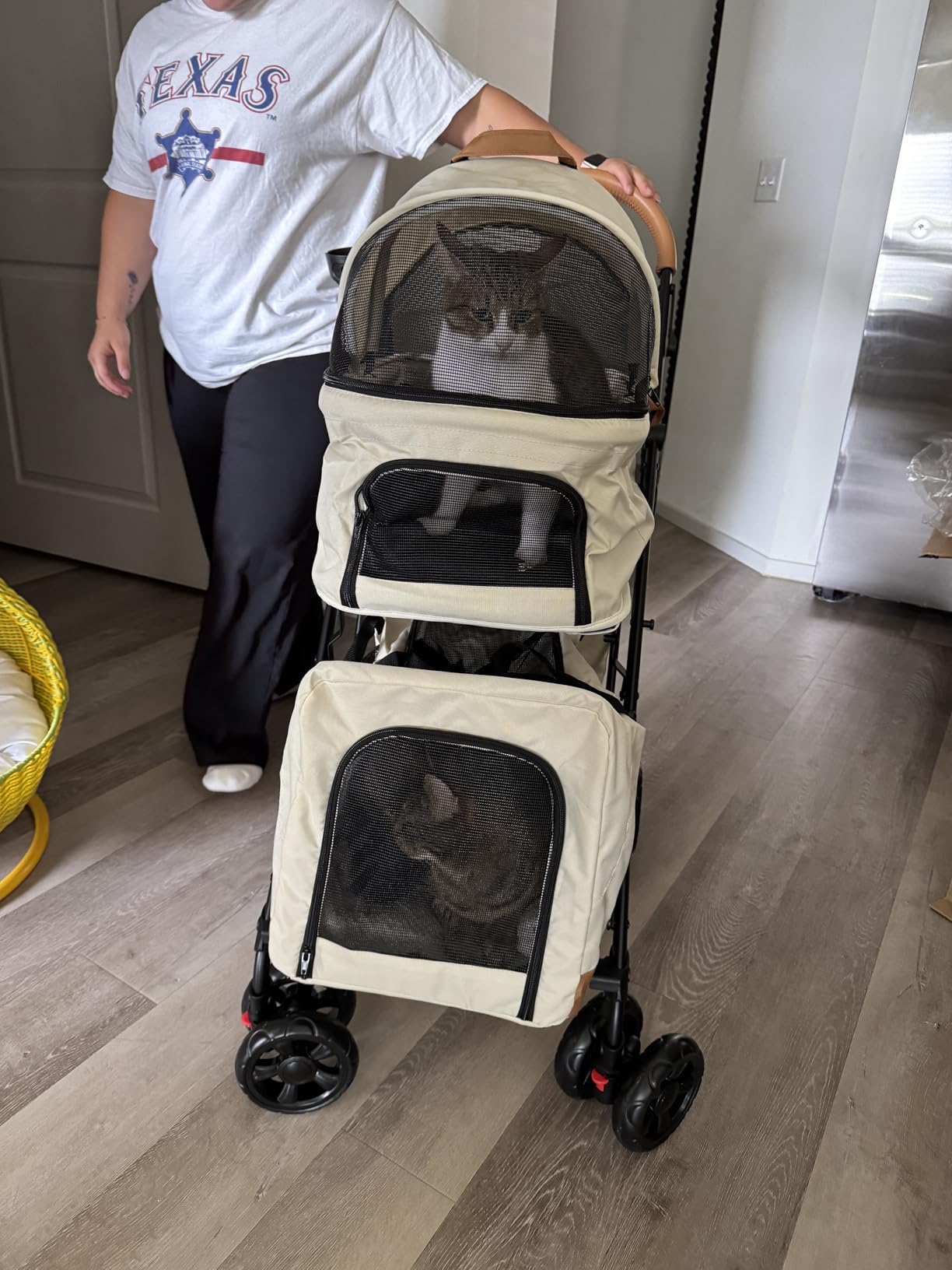 Double Pet Stroller with Detachable Carriers - Ideal for 2 Dogs or Cats - Compact & Convenient Design - Easy Assembly Double Dog Stroller - Cosmic Beige customer photo 1