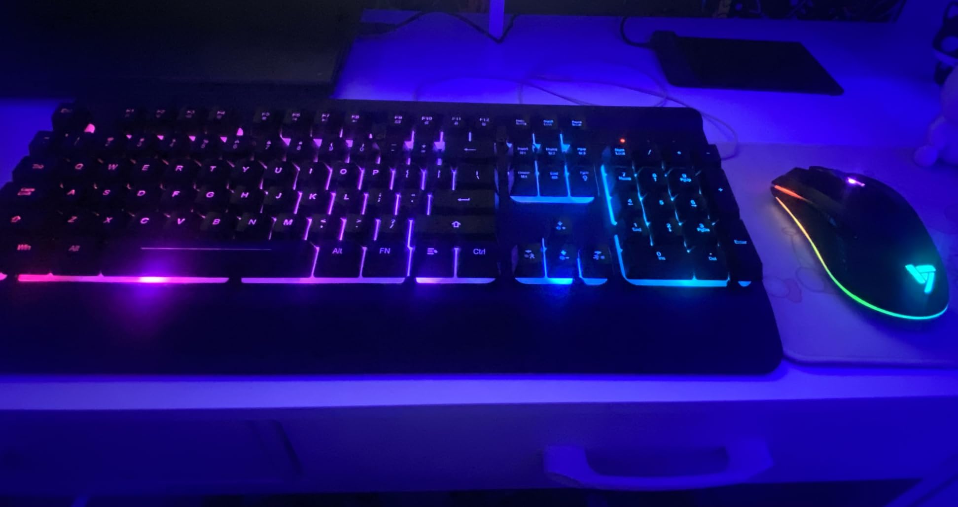 RisoPhy Wireless Gaming Keyboard and Mouse Combo, Metal Panel, 7 Color Backlits, Rechargeable 3200 mAh Battery, Wrist Rest, Sleep Mode, Light Up Keyboard + 7D 3200DPI Gaming Mice for PC Gamer customer photo 1